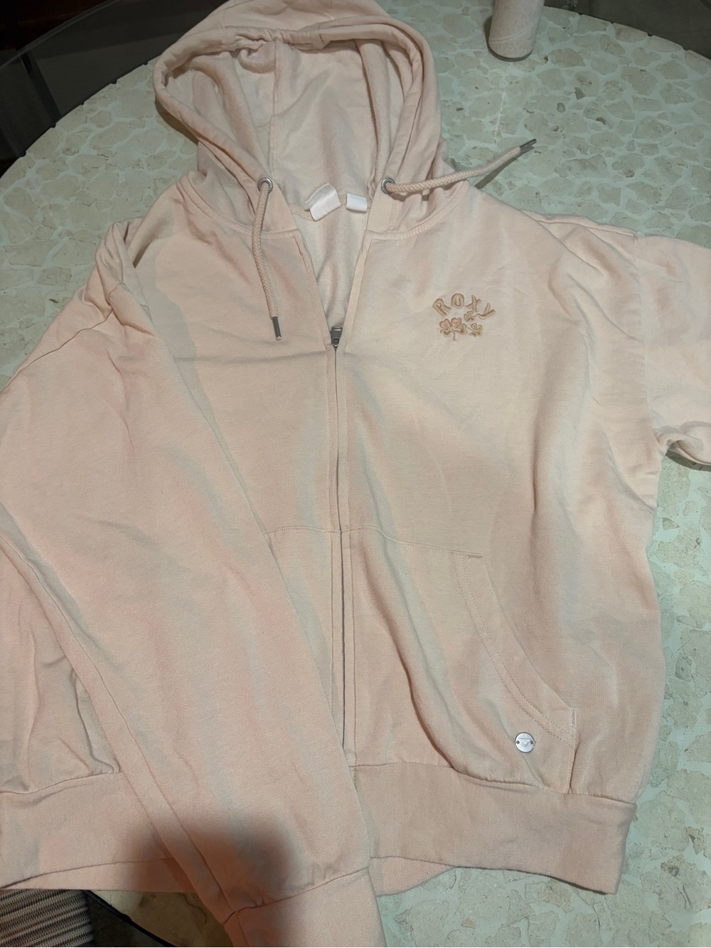 Roxy Light Peach Hoodie with Floral Embroidery